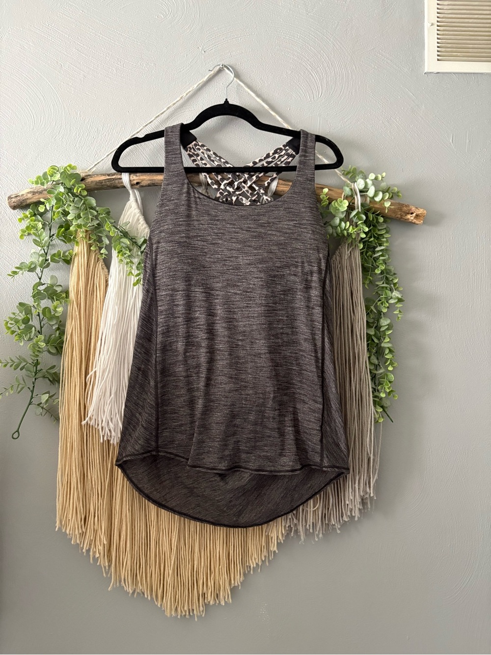 lululemon athletica Built in Bra Open Draped Back Charcoal Grey Tank Top